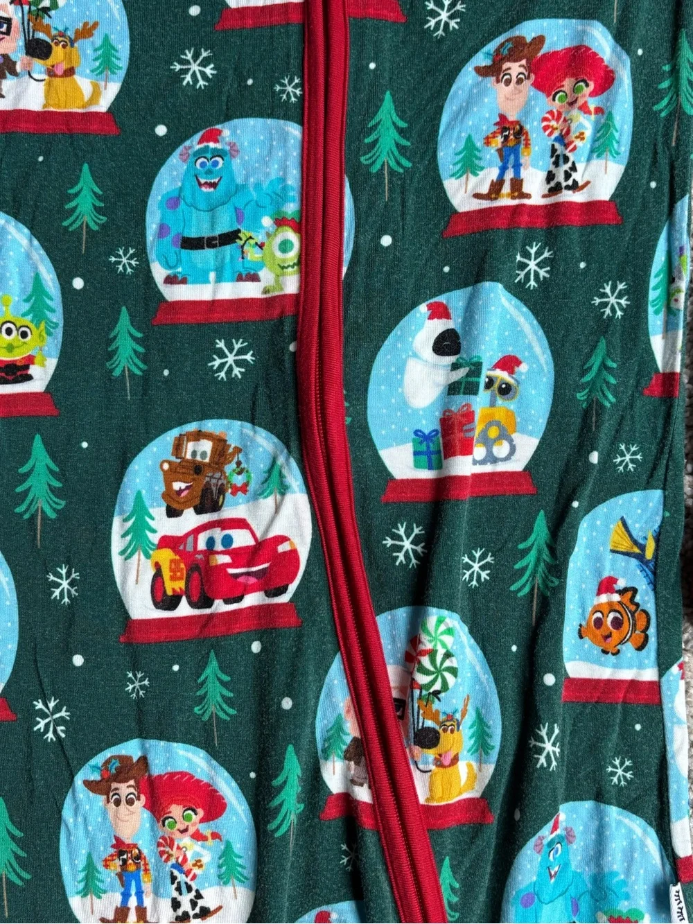 Little Sleepies Green Red Snow Globe Character Footed Pajamas